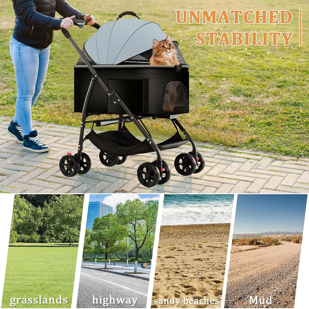 3 in 1 pet stroller for dogs cats, side view