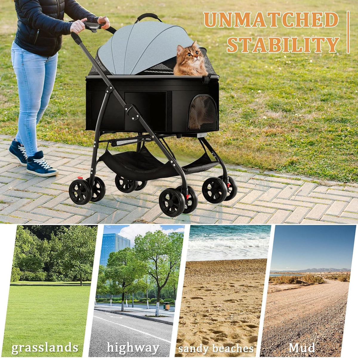 3 in 1 pet stroller for dogs cats, side view