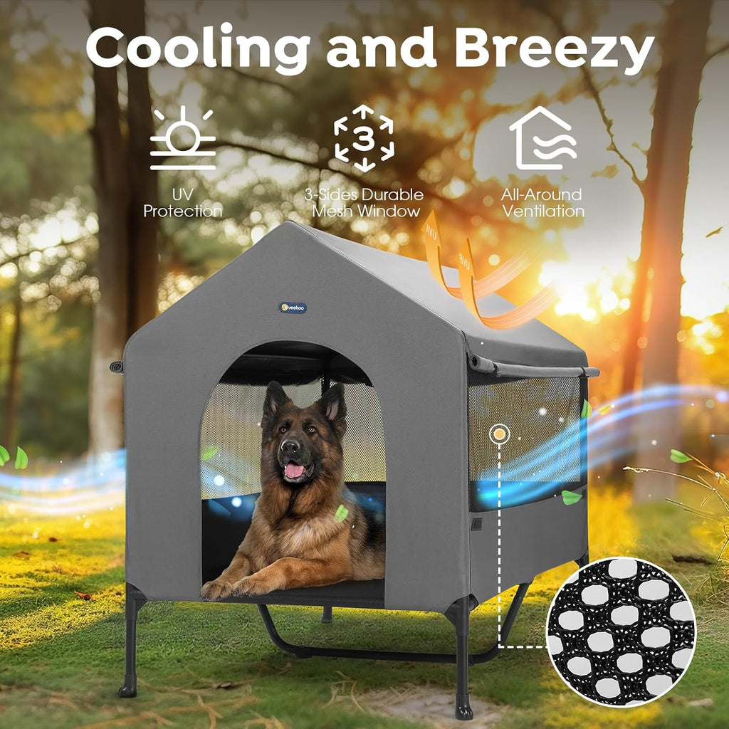 veehoo 47" dog house, 2-in-1 x-large dog house shown in use