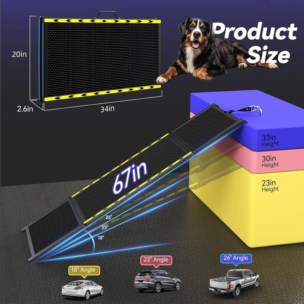 pawaboo dog ramp for car, 67″ l ×, side view