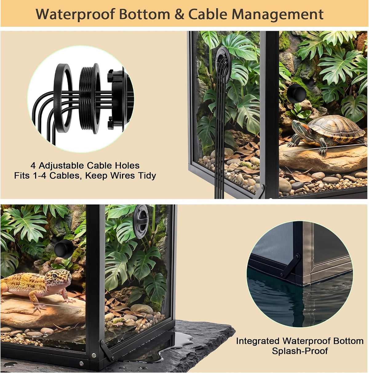 120 gallon gallon reptile enclosure, bearded dragon tank shown in use