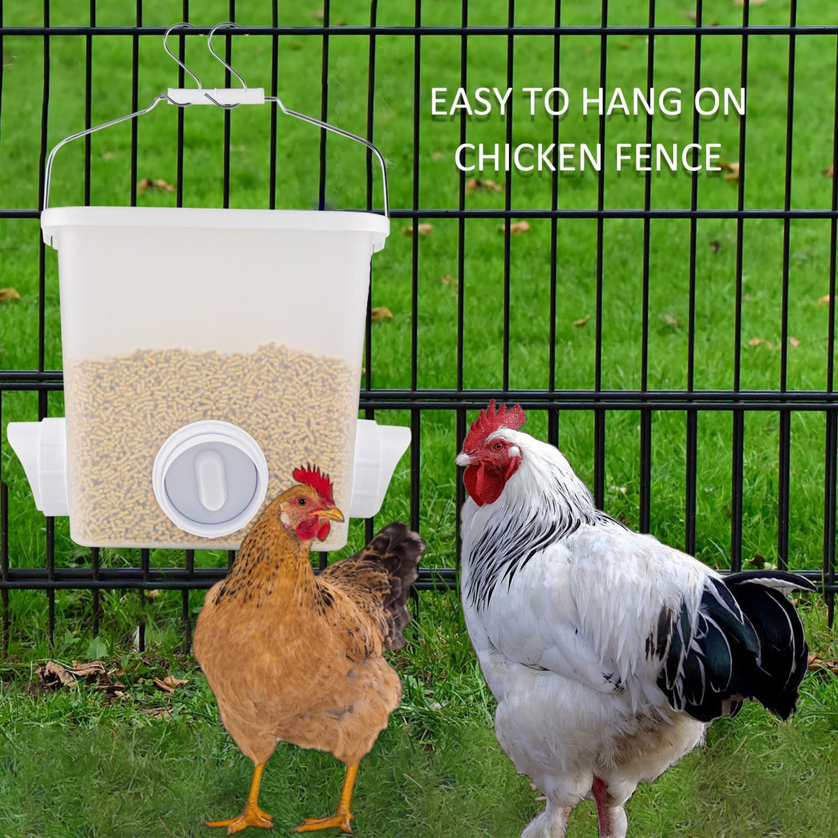 automatic chicken feeder chicken feed container hanging chicken showing dimensions