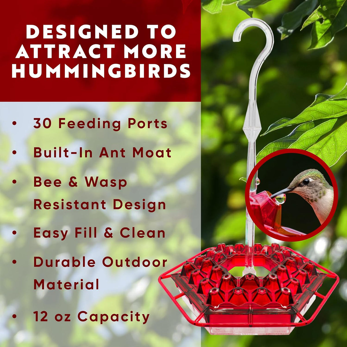 lil sweety hummingbird feeder for outdoors hanging, 12, close-up detail