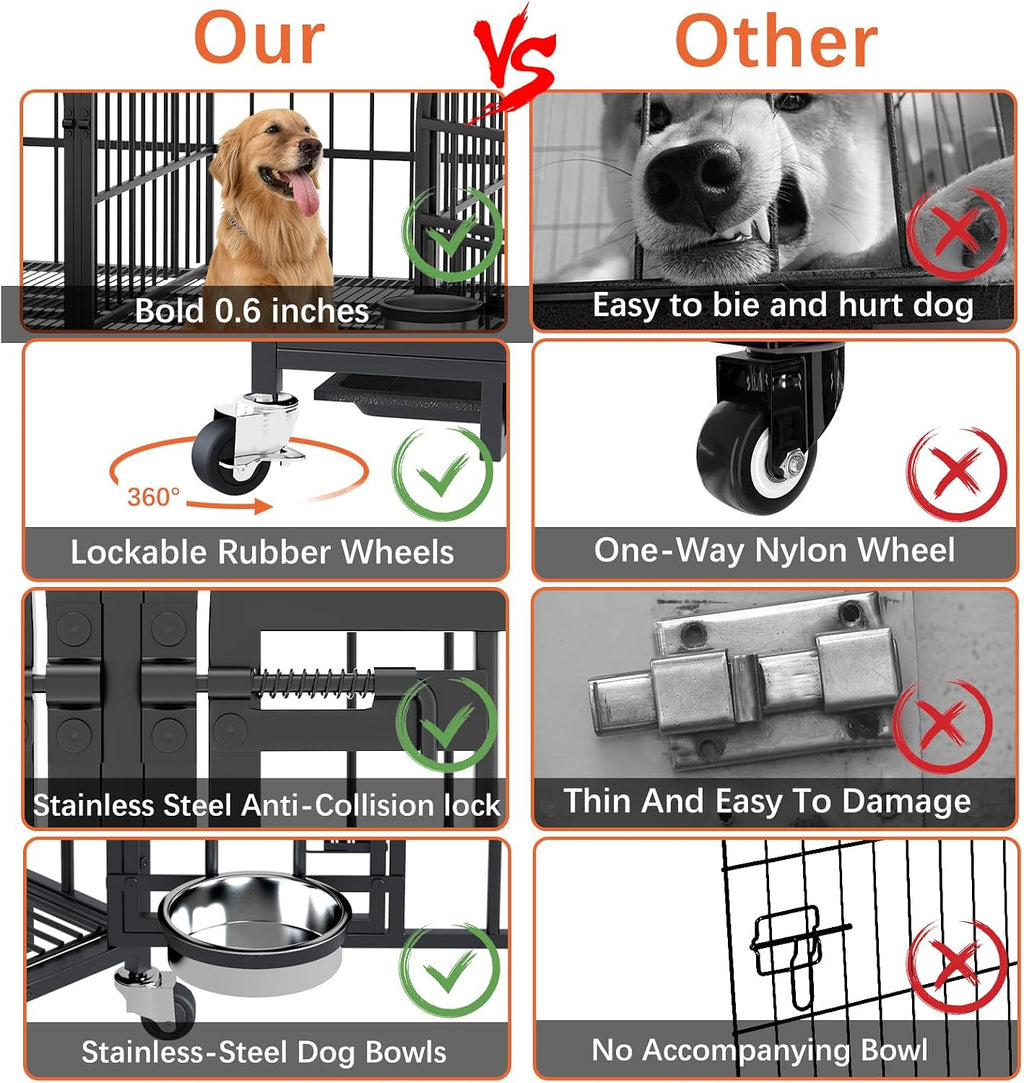 dosker 42" heavy duty metal dog crate cage, side view