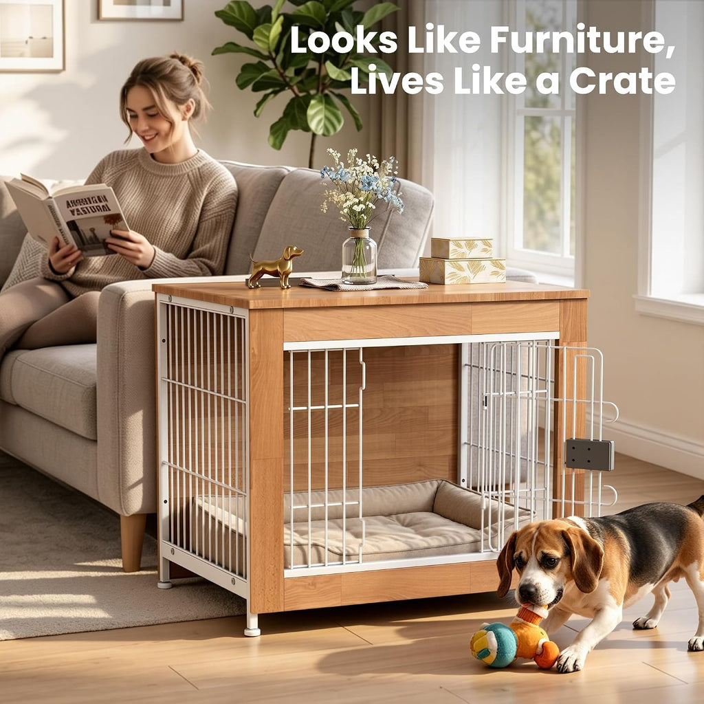 wooden dog crate furniture 27" for small to shown in use