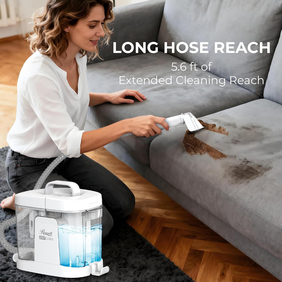 rosewill multi-purpose portable carpet and upholstery cleaner, powerful shown in use