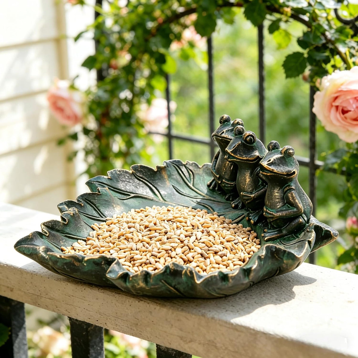 bronze wild bird feeders for outside frog bird, main product view
