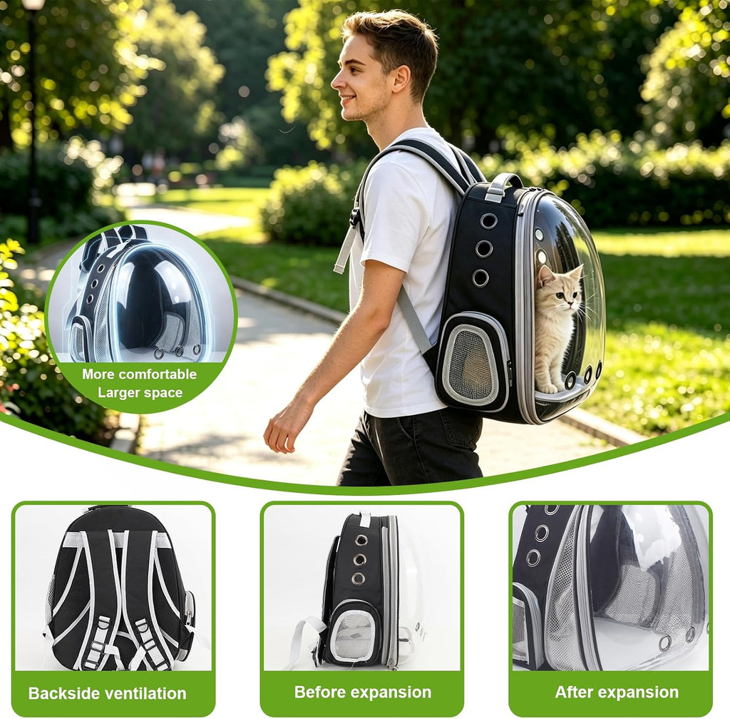 expandable pet backpack 14"×15"×16.5" cats dogs carrier bag showing dimensions