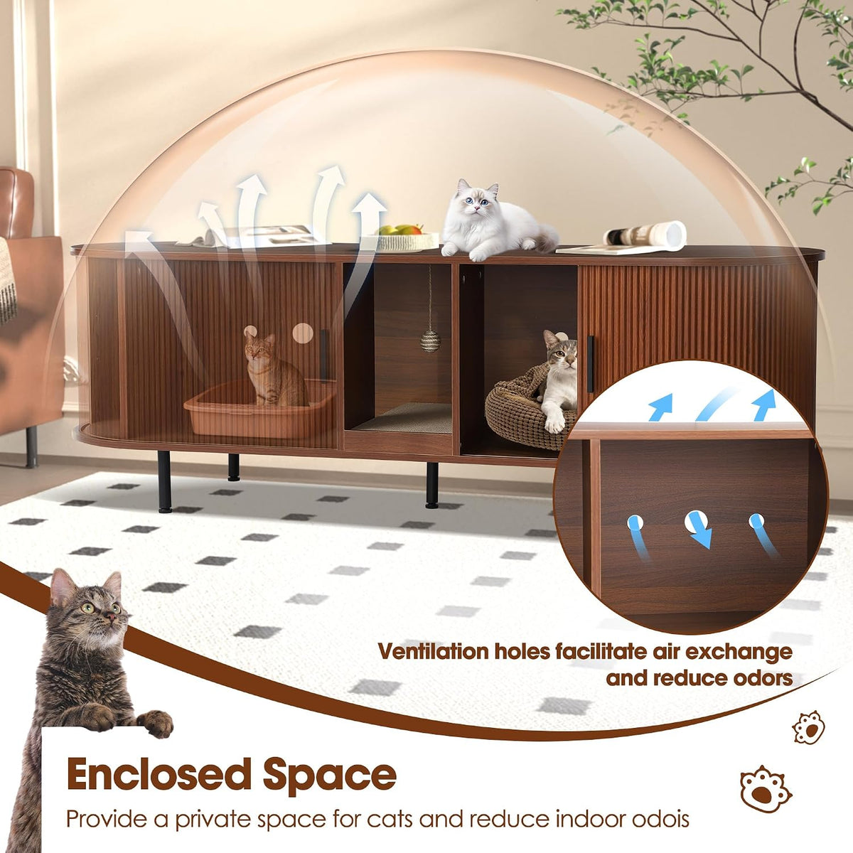 grepatio 63" litter box enclosure for 2 cats showing dimensions
