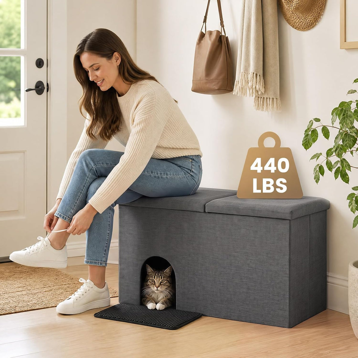 petsite cat hidden litter box enclosure furniture, cat, close-up detail