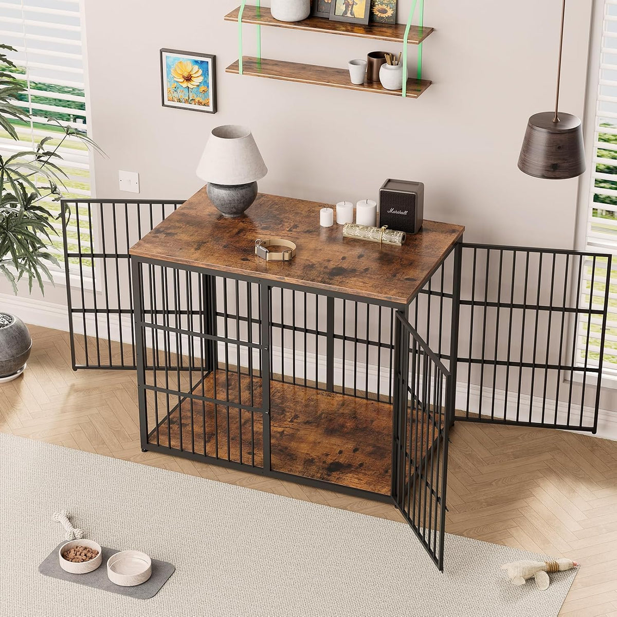 48" xxl dog crate furniture, 3-door heavy duty, close-up detail