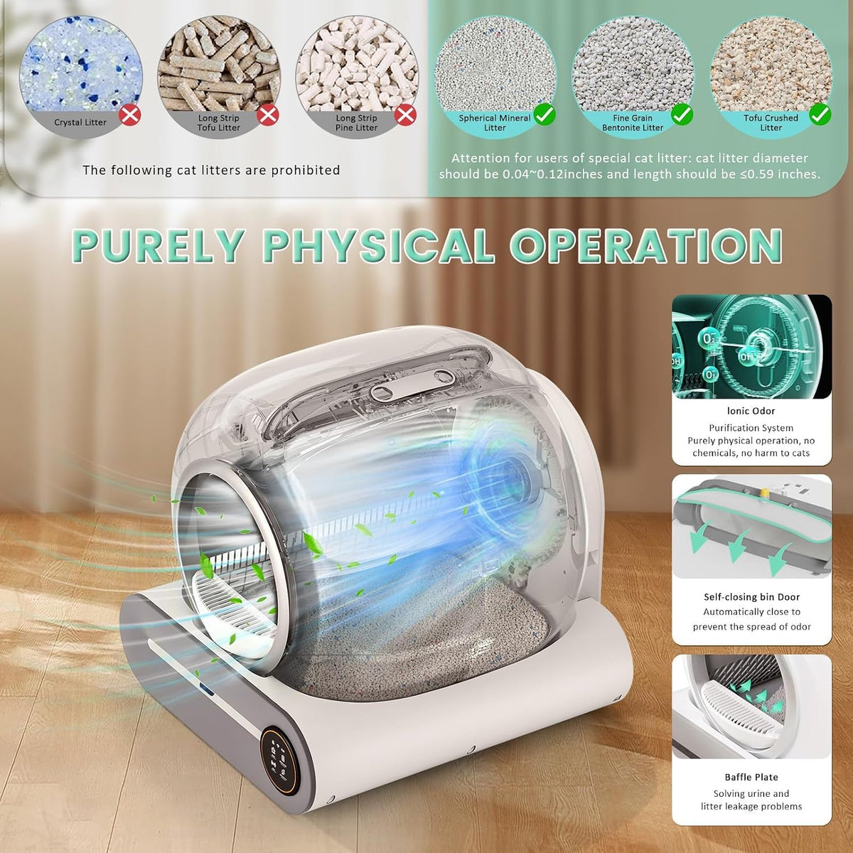 self cleaning litter box, automatic cat robot for showing dimensions