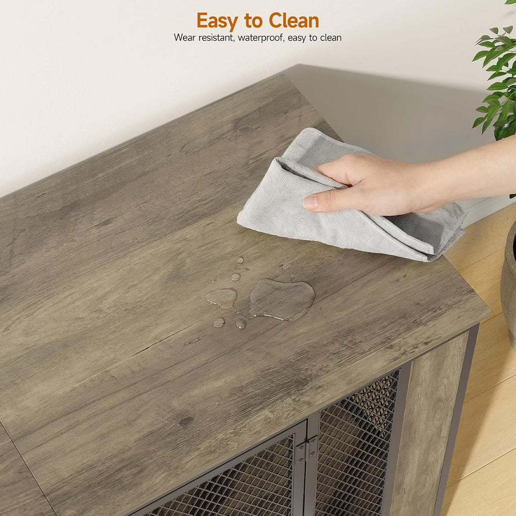 onbrill 87" gray dog crate furniture tv stand, side view