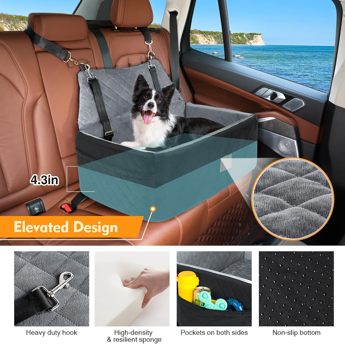 neezukar dog car seat for large medium size, side view