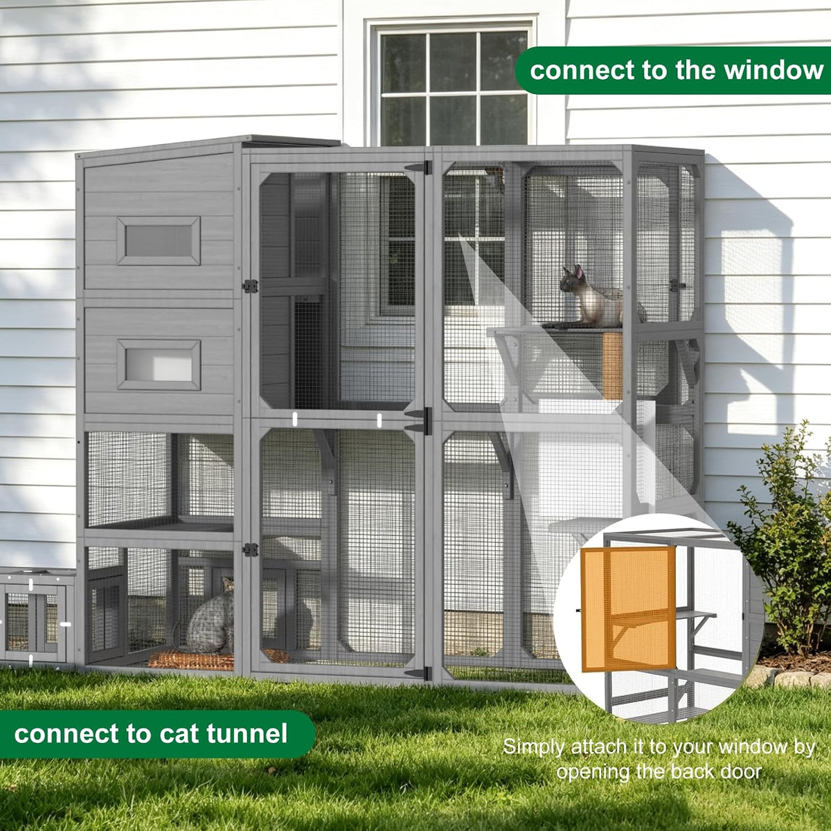 timhaka catio outdoor cat enclosure, 70 inch large showing dimensions