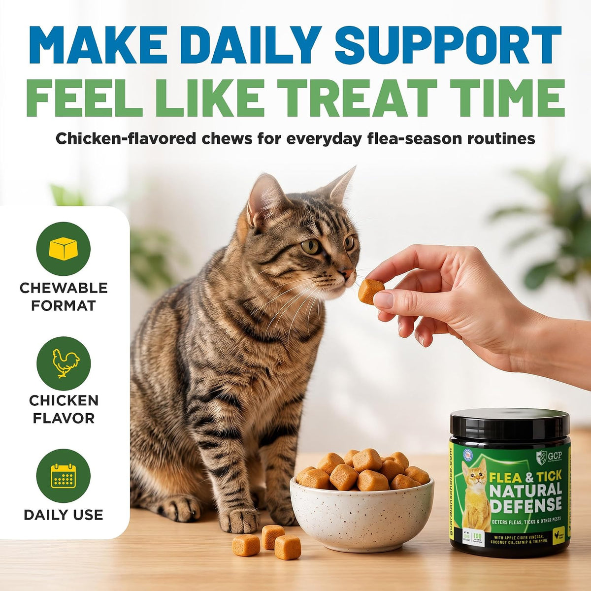 guardian's choice flea chews for cats, flea &, close-up detail