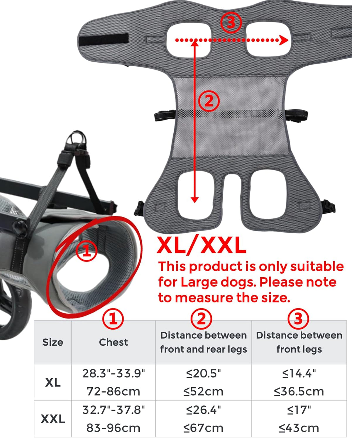 adjustable large dog wheelchair for back legs, upgraded, close-up detail