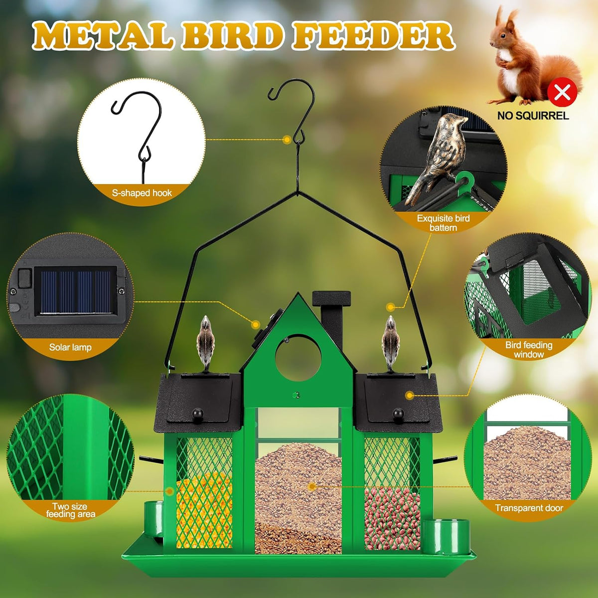 yywmwm solar bird feeders house for outside hanging, close-up detail