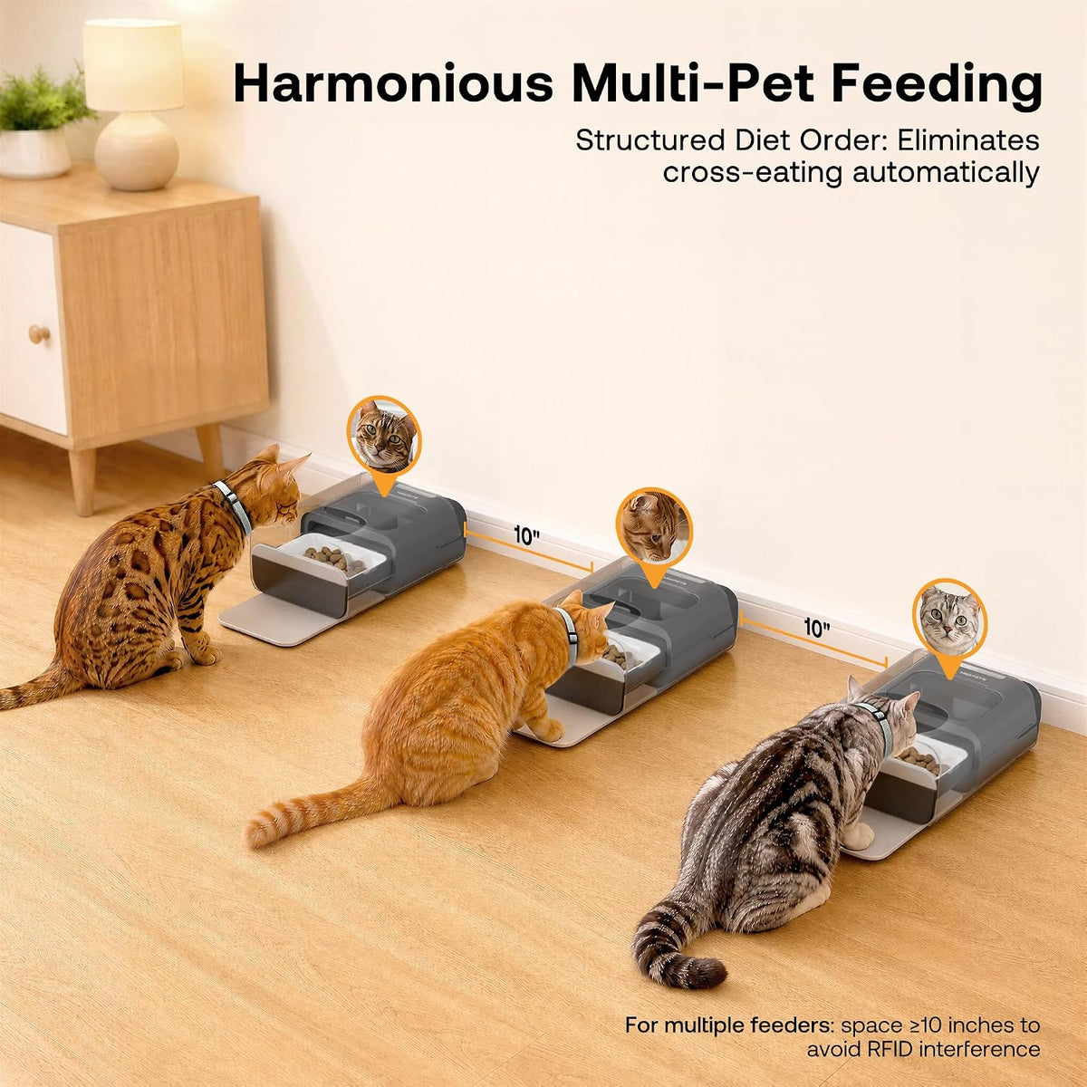 heapets automatic cat feeder with rfid collar sensor, side view