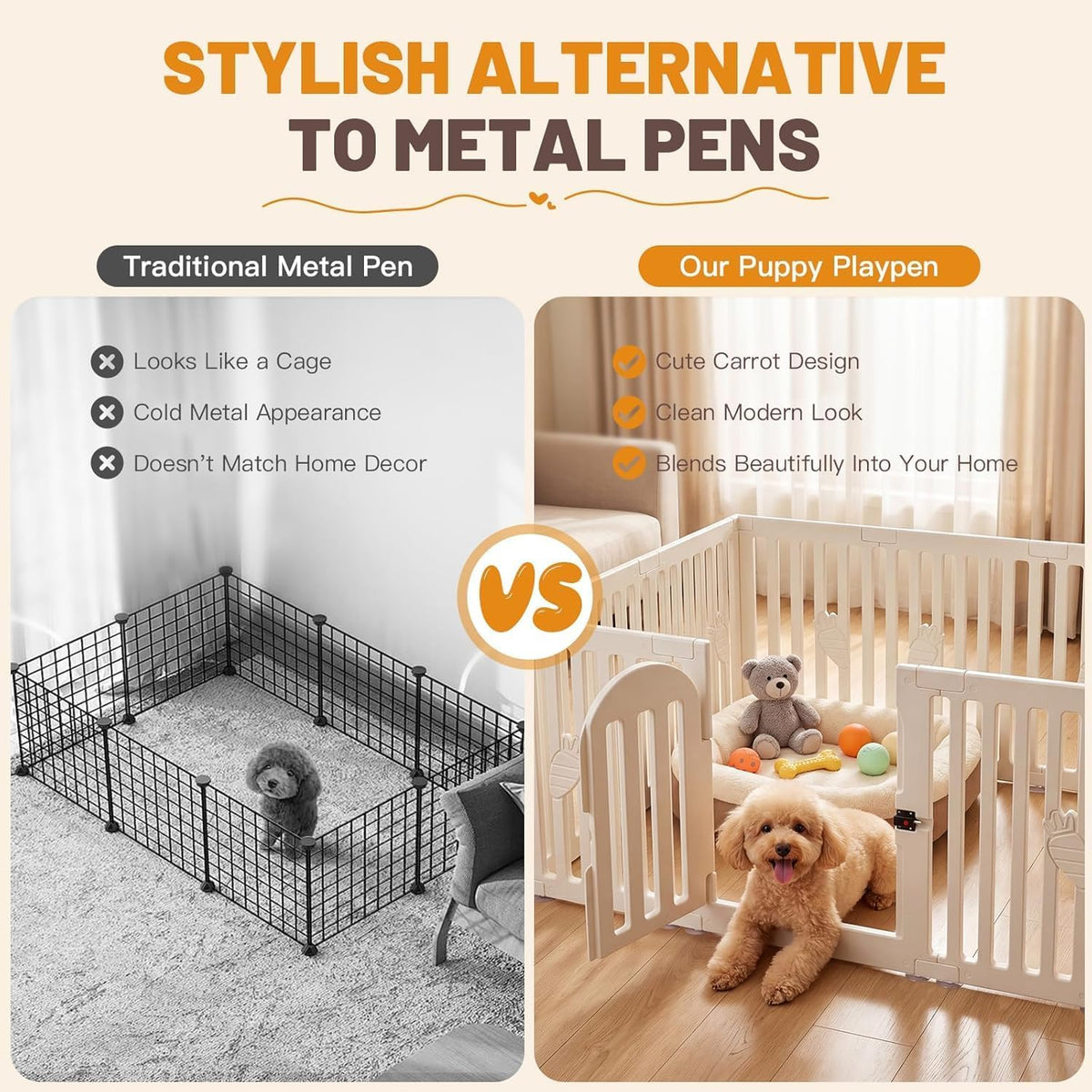 dog playpen indoor with door, 12-panel 25.6" tall, close-up detail