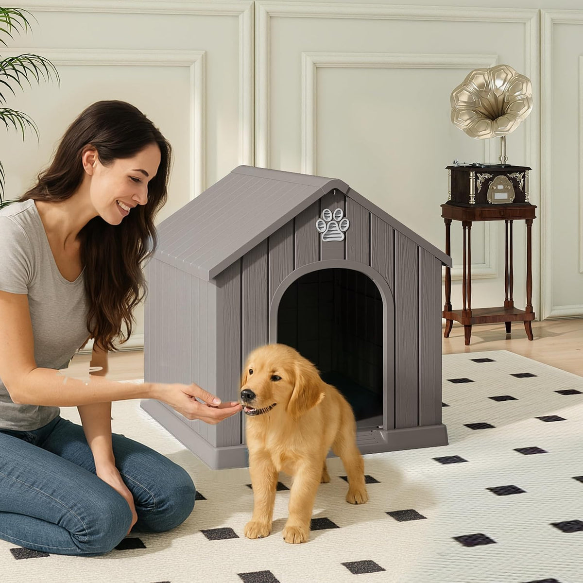 drato indoor & outdoor dog houses, resin material shown in use