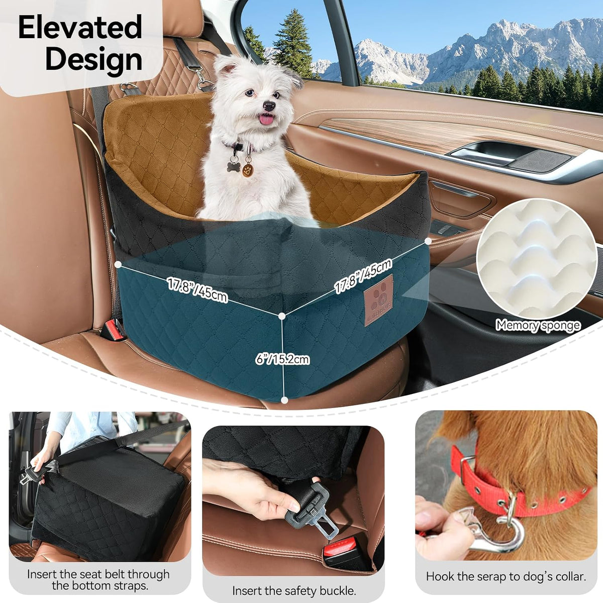 gl glenslave dog car seat for small/medium dogs showing dimensions