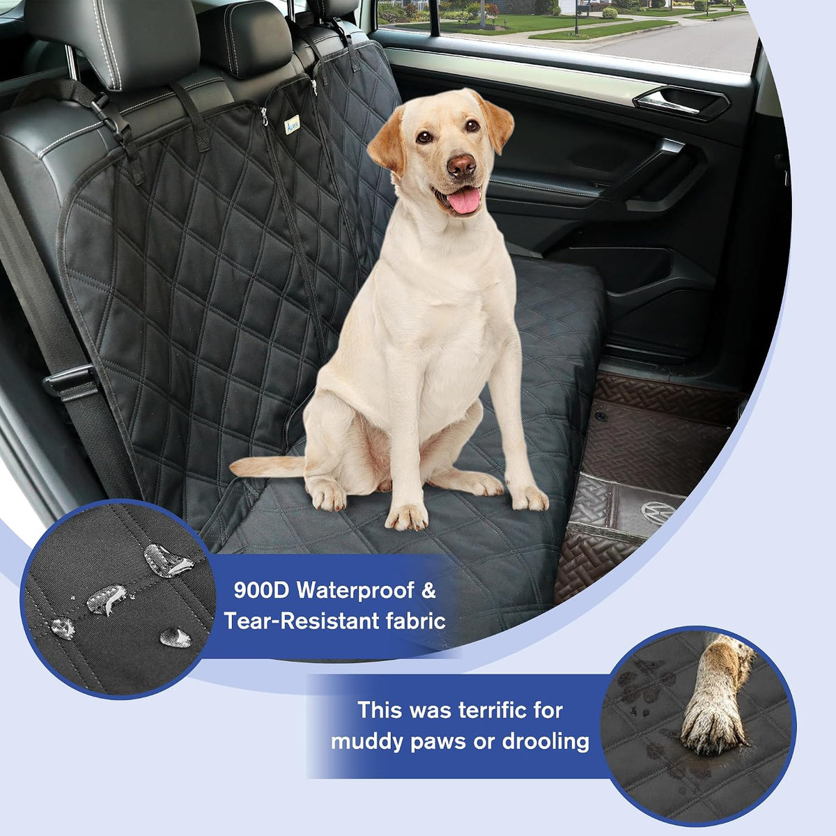 allansing back seat cover for compact cars and shown in use