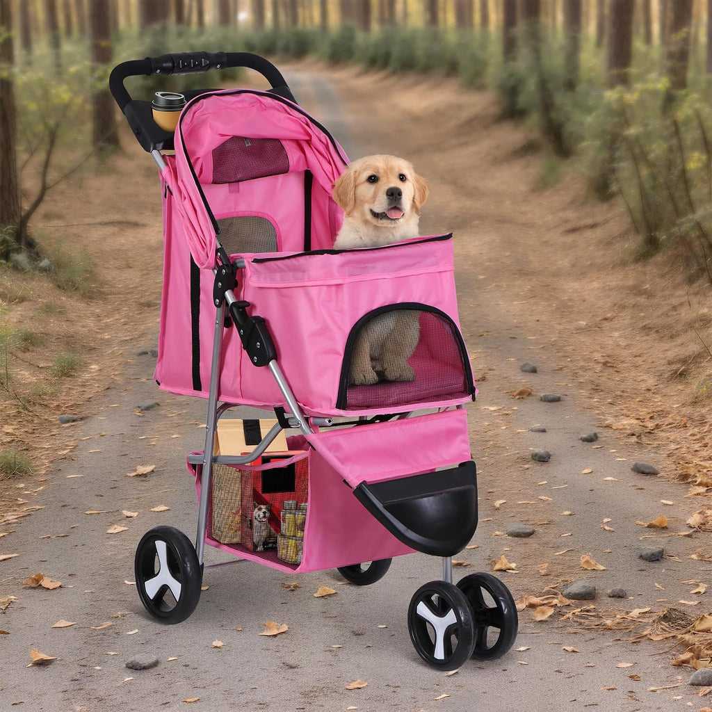 lemy foldable pet stroller,3 wheels cat/dog stroller with, view 9
