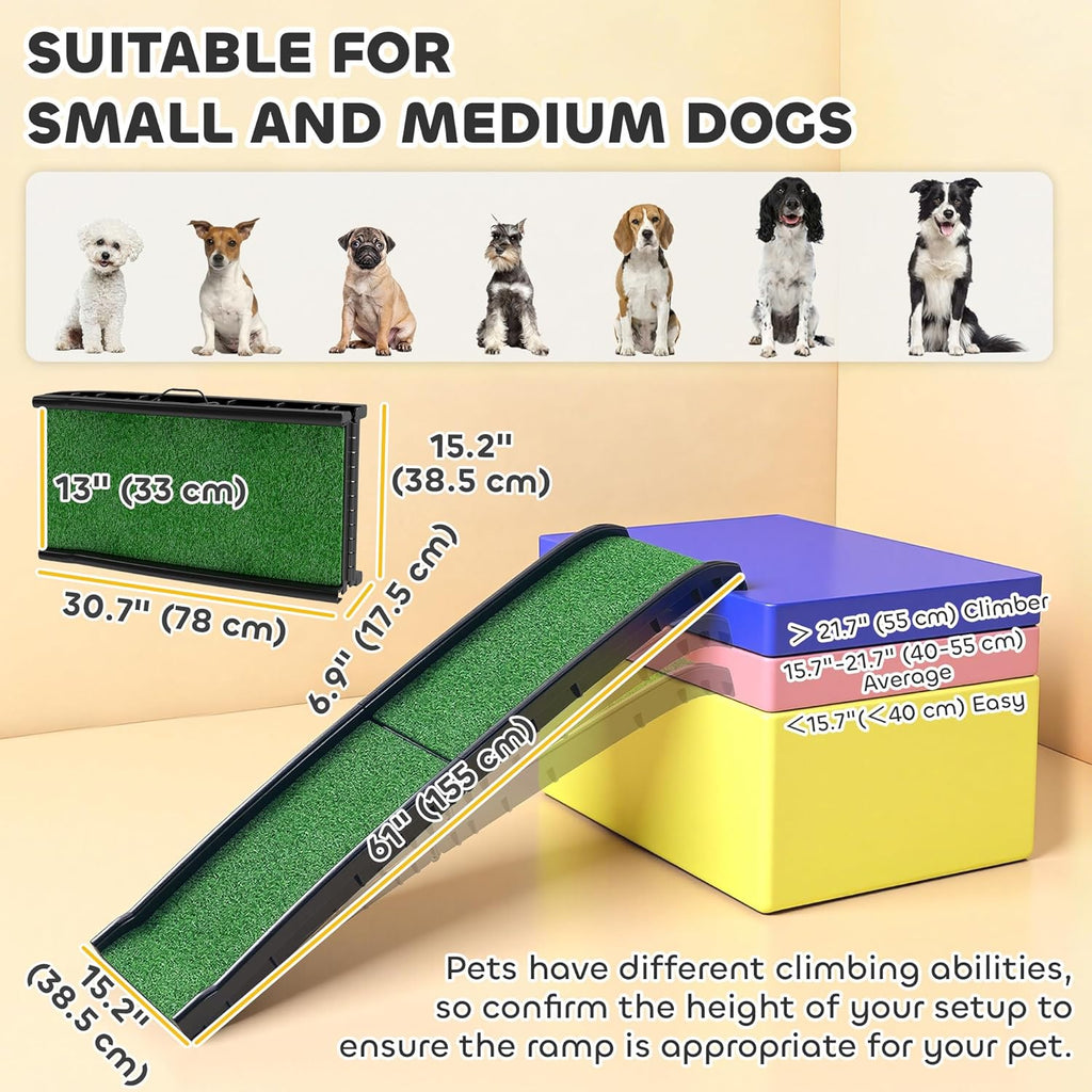 pawhut folding dog ramp, 61 inches portable pet, close-up detail