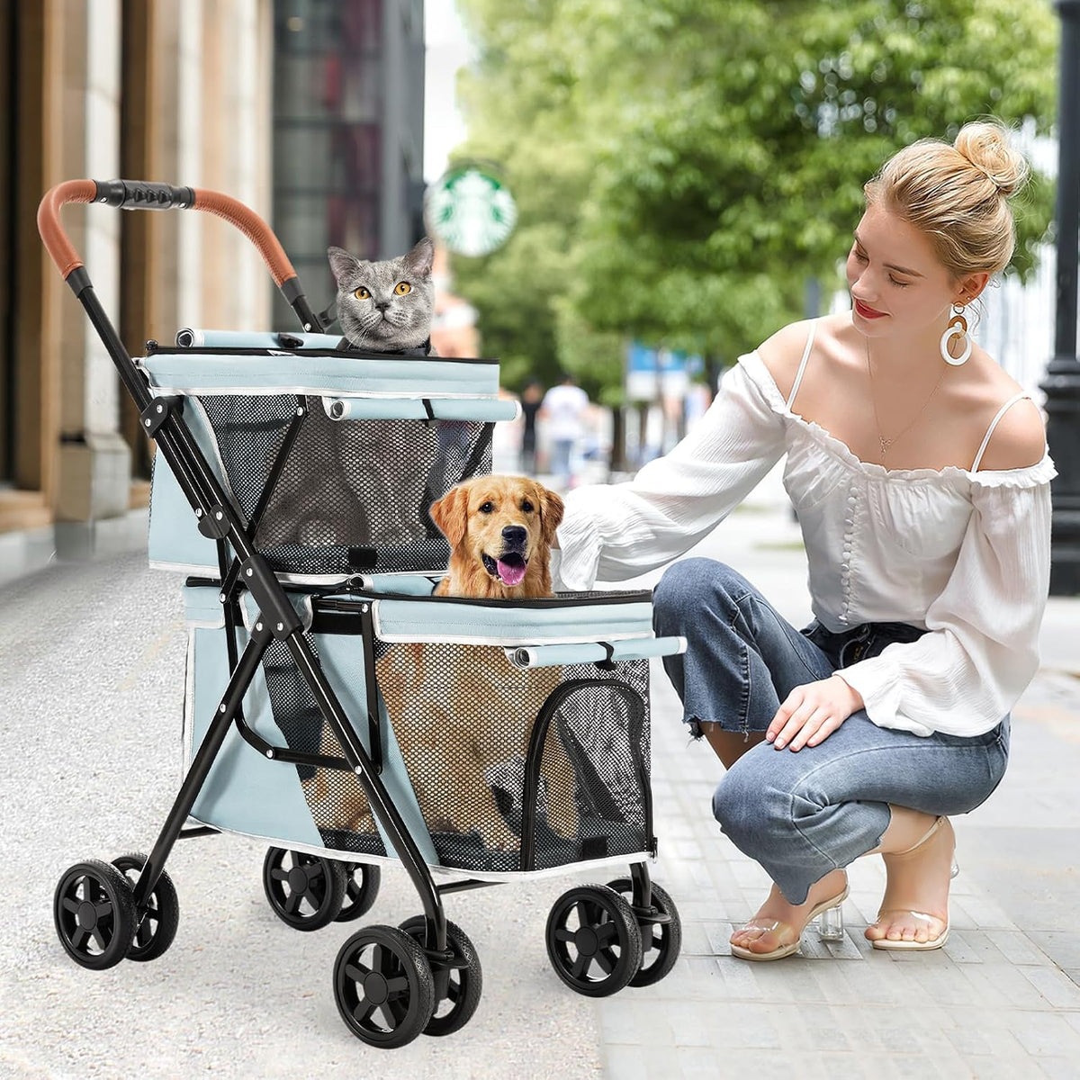 double pet stroller for 2 dogs & cats on a desk or shelf