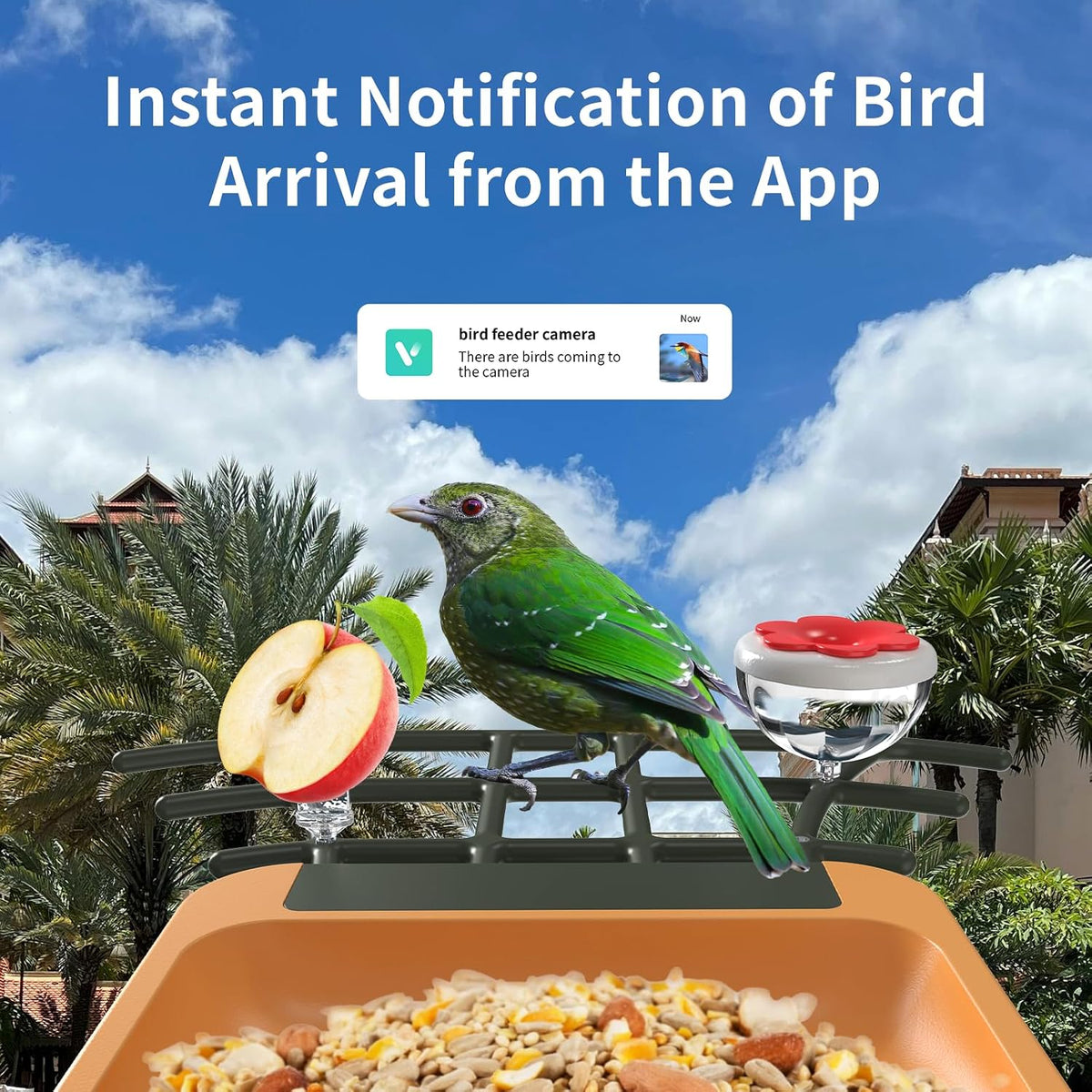 bird feeder with camera 2k hd video ai, side view