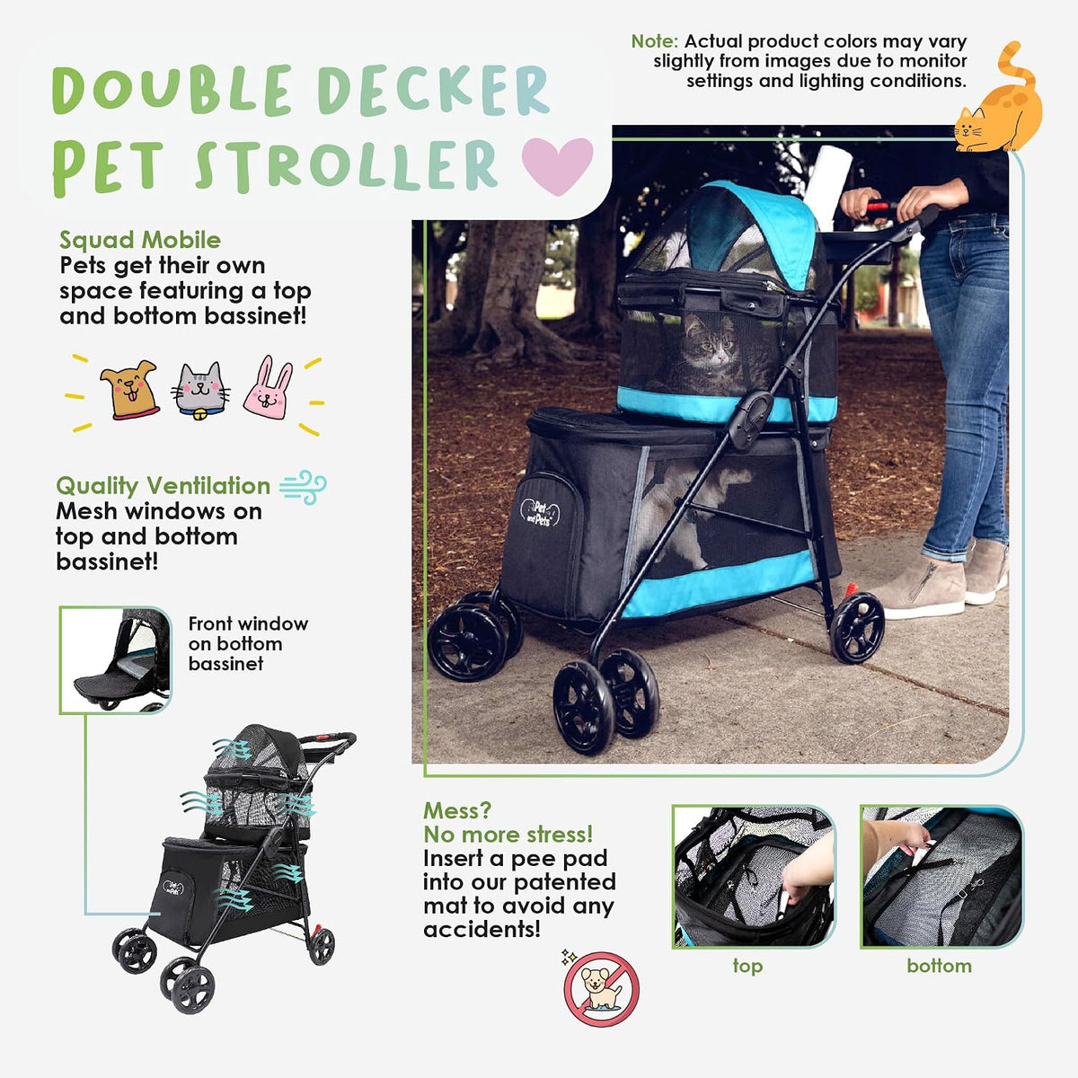 petique pet & pets double decker pet stroller showing dimensions