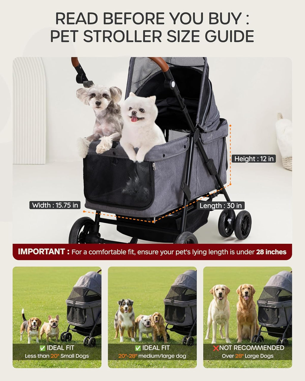 dog stroller for large & medium dogs (20–132 shown in use