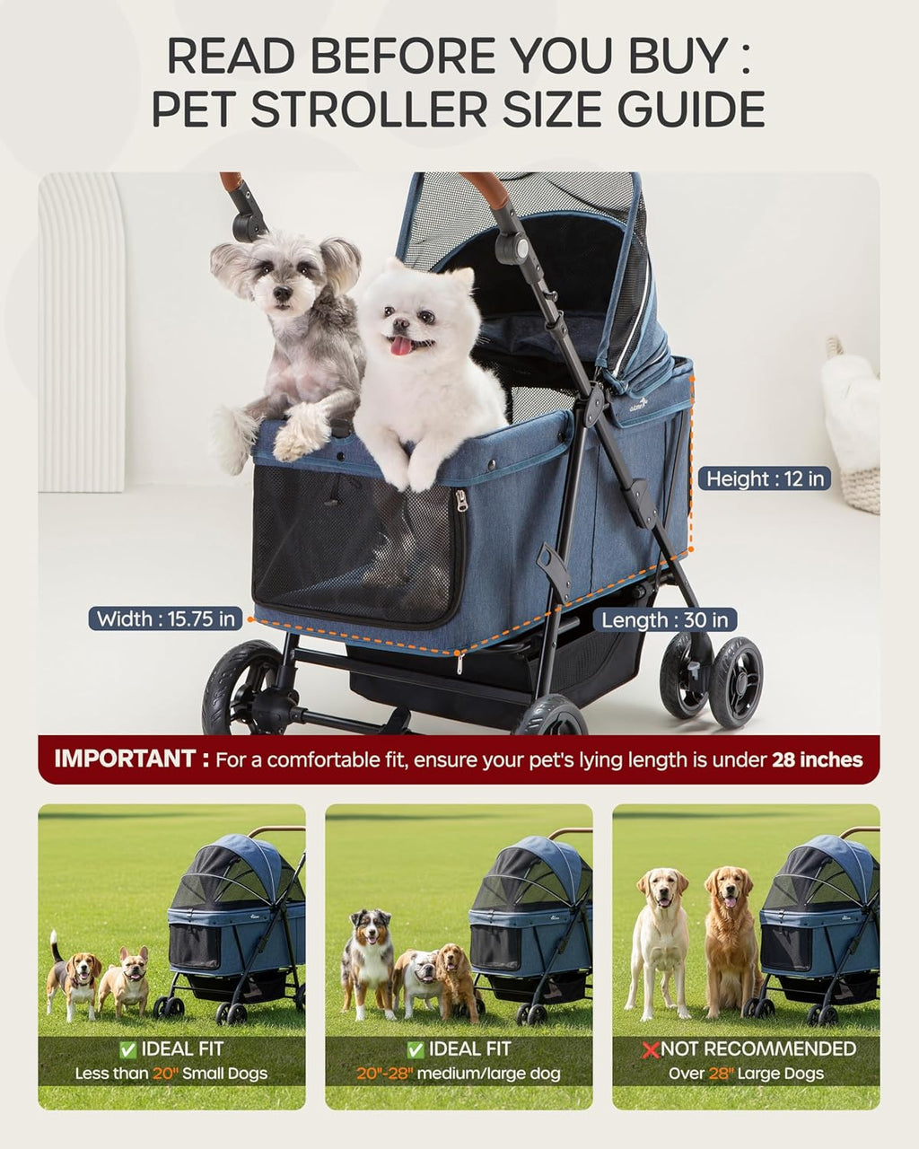 dog stroller for large & medium dogs (20–132 shown in use
