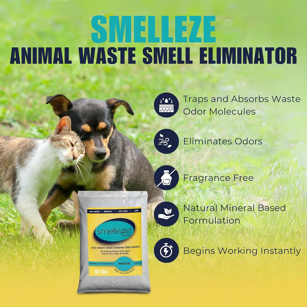 smelleze animal waste & manure smell removal granules, close-up detail