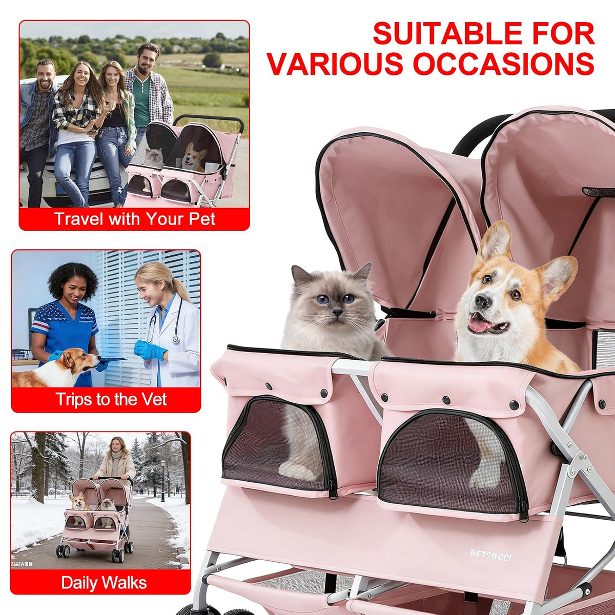 double pet stroller for 2 small dogs & on a desk or shelf