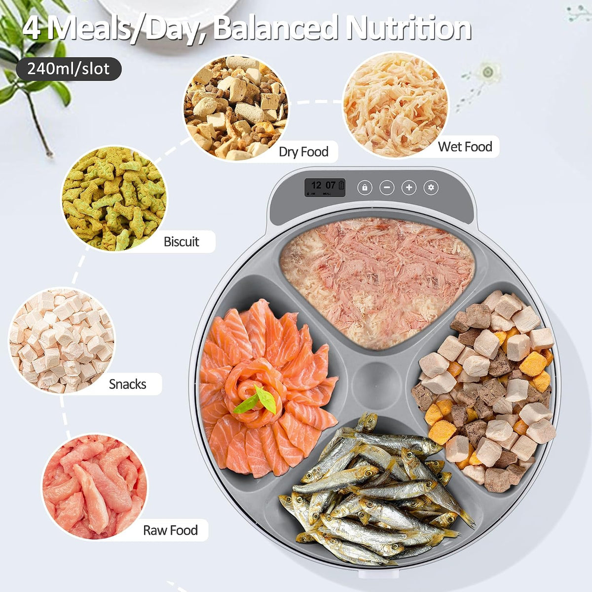 automatic cat feeder wet food, battery operated auto showing dimensions