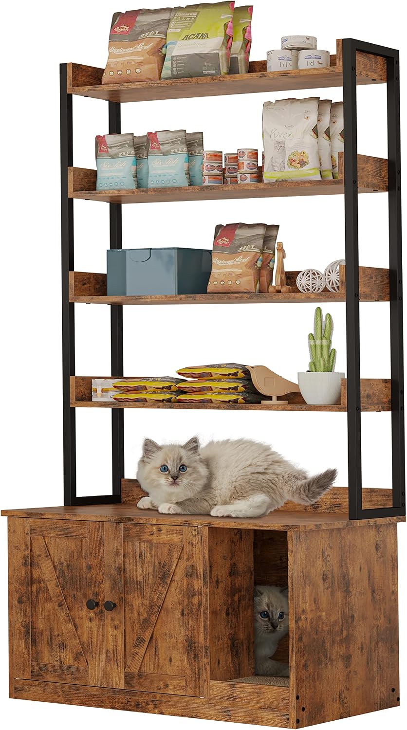 ironck litter box enclosure with 4 shelves and, close-up detail
