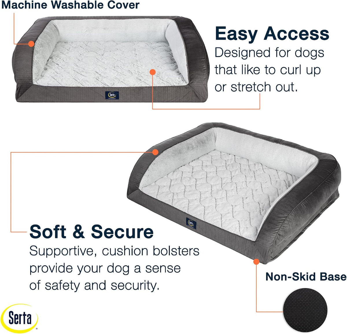 serta orthopedic quilted couch dog bed for pets, close-up detail