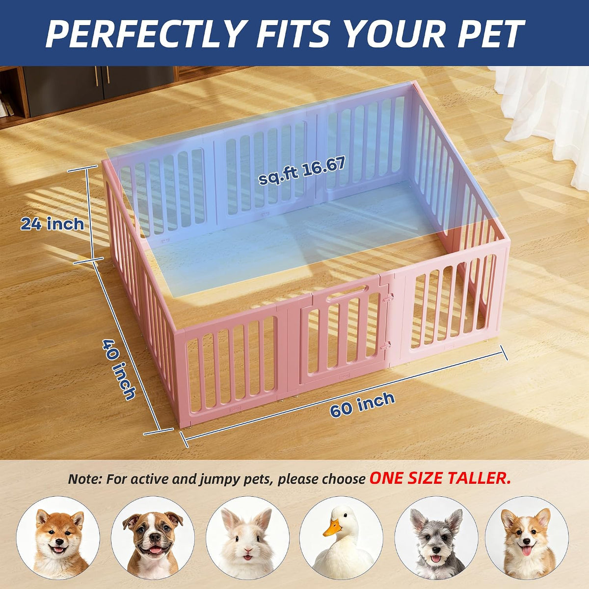 cozy-picket dog playpen indoor deco pen, 24" h showing dimensions