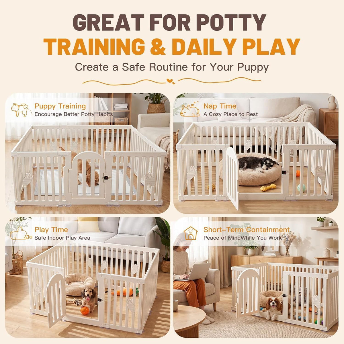 dog playpen indoor with door, 12-panel 25.6" tall, side view