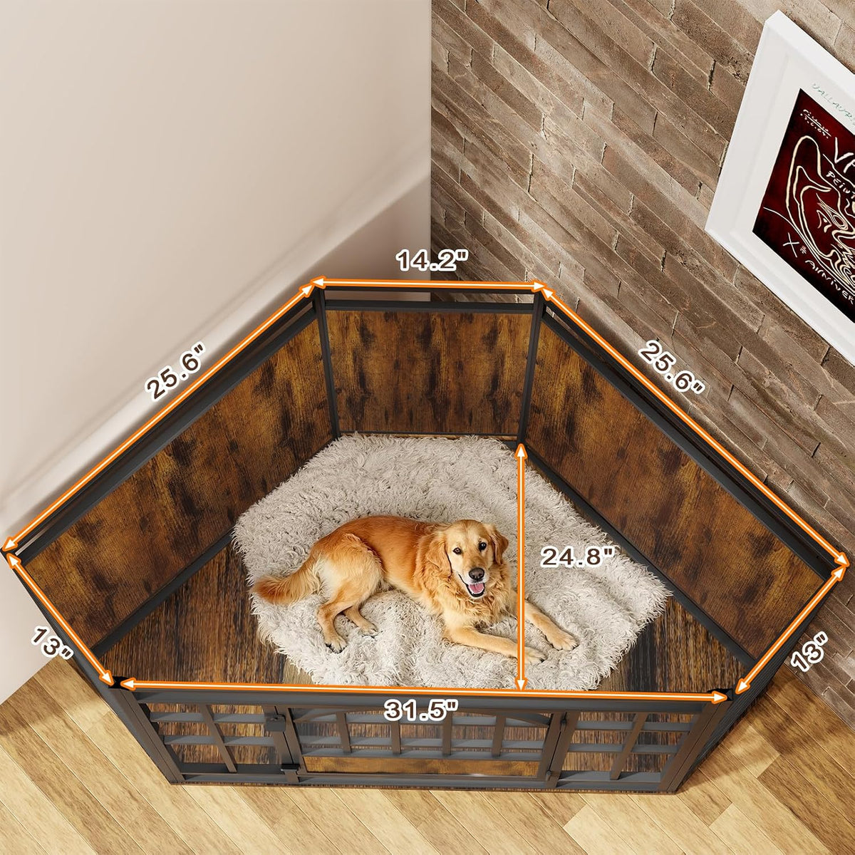 cozpaw 52" corner dog crate furniture, brown, close-up detail