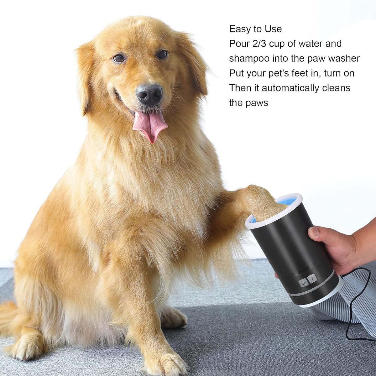 dpofirs pet washer, automatic usb rechargeable soft brushes showing dimensions