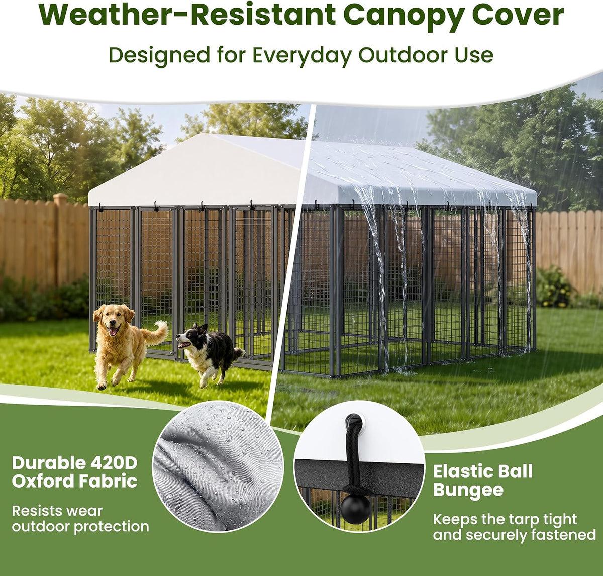 10 x 6 ftdog kennel outdoor, dual-compartment dog, side view