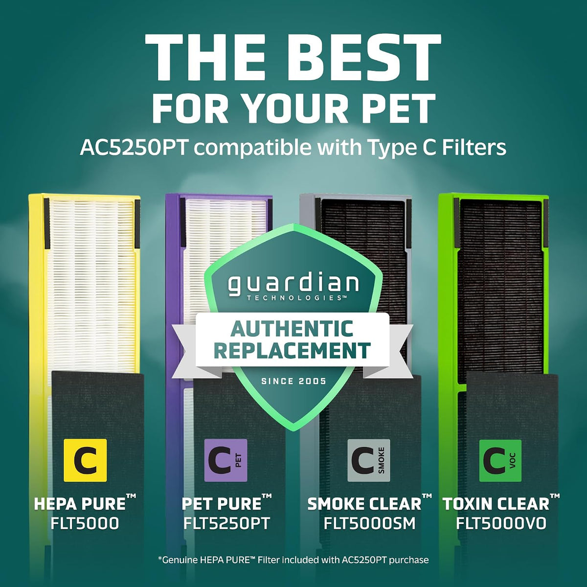germguardian 5-in-1 hepa air purifier for home, large showing dimensions