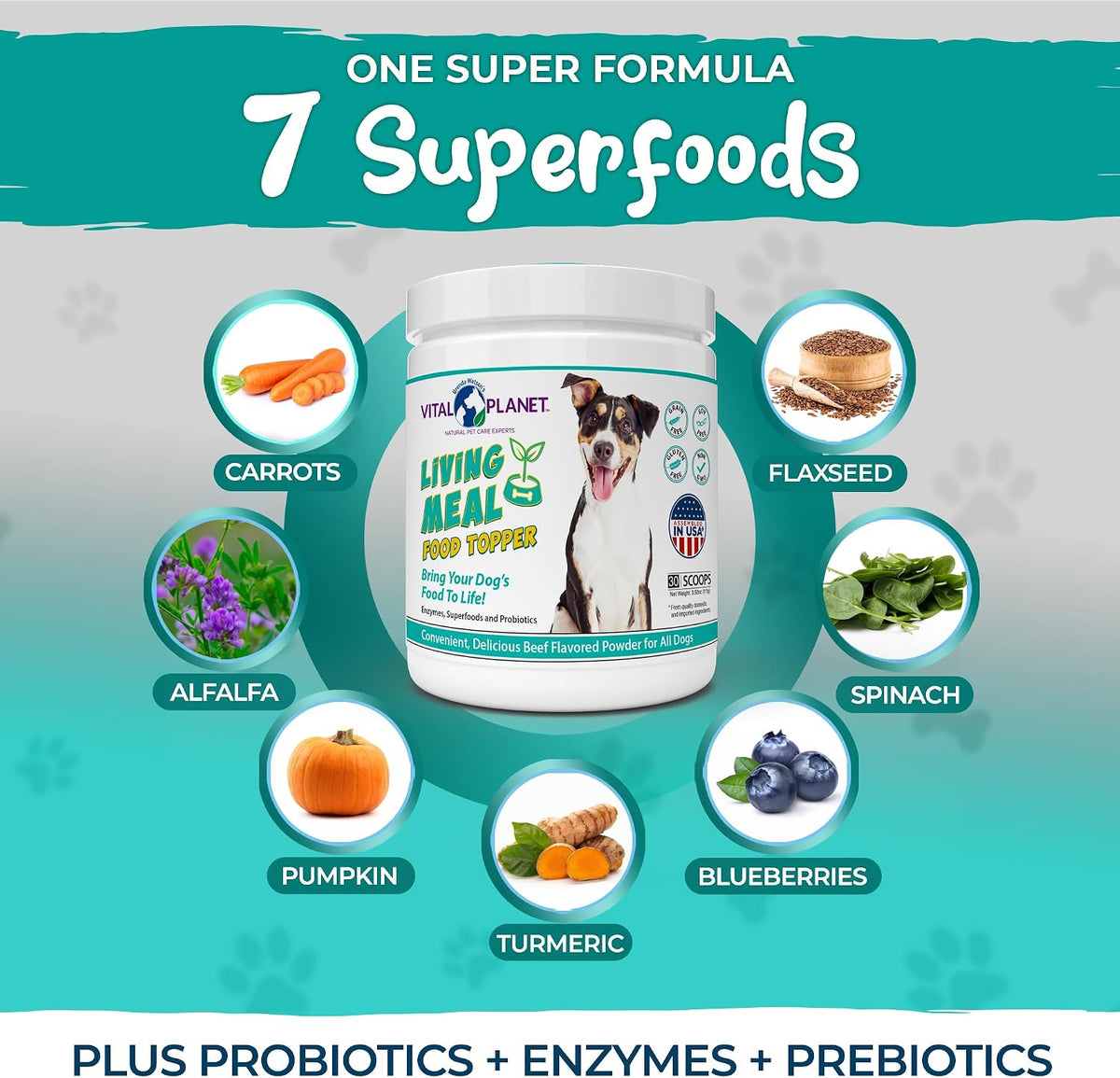 vital planet - pet living meal dog powder, close-up detail