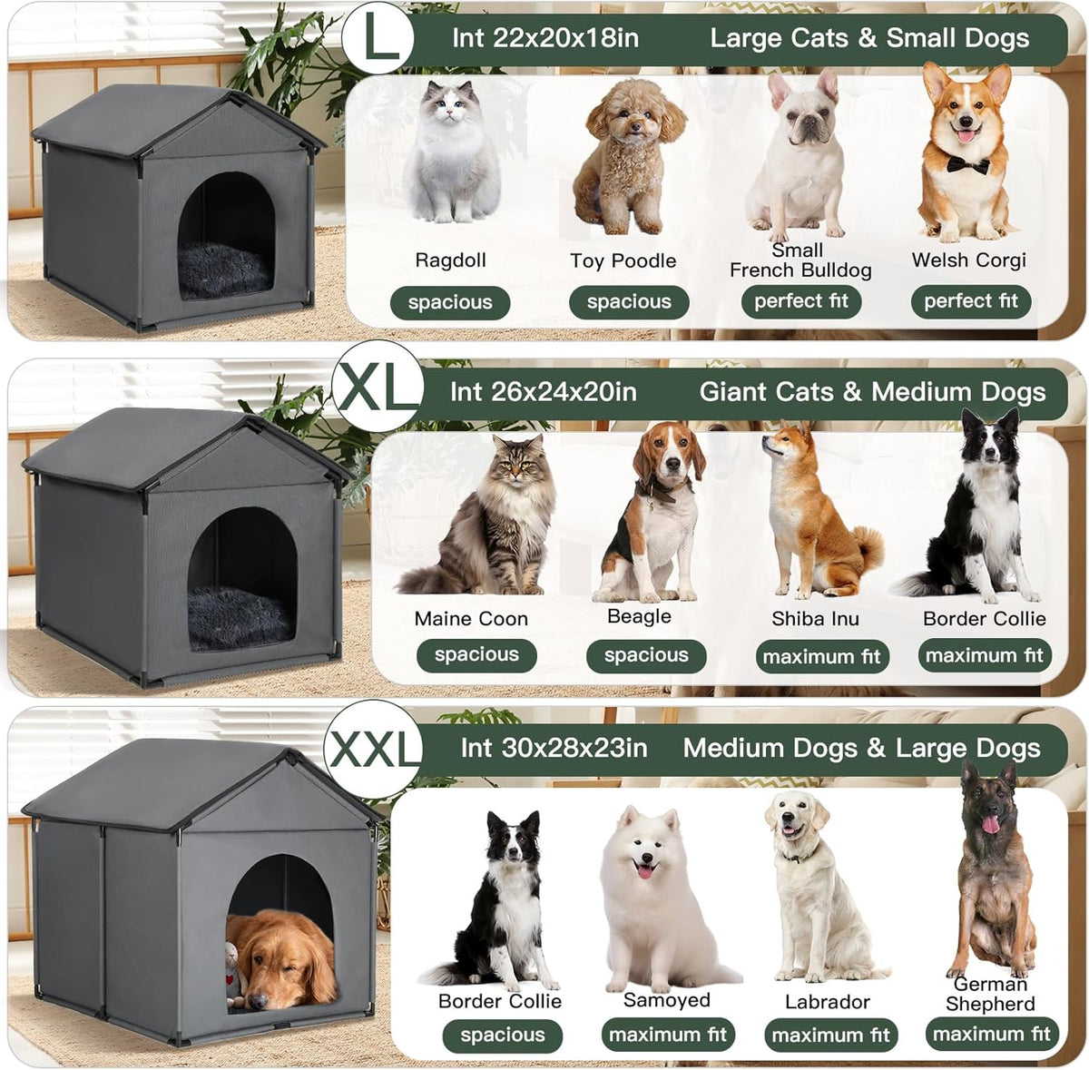 large dog house soft indoor (int 30x28x23in/ext 31x30x31in), close-up detail