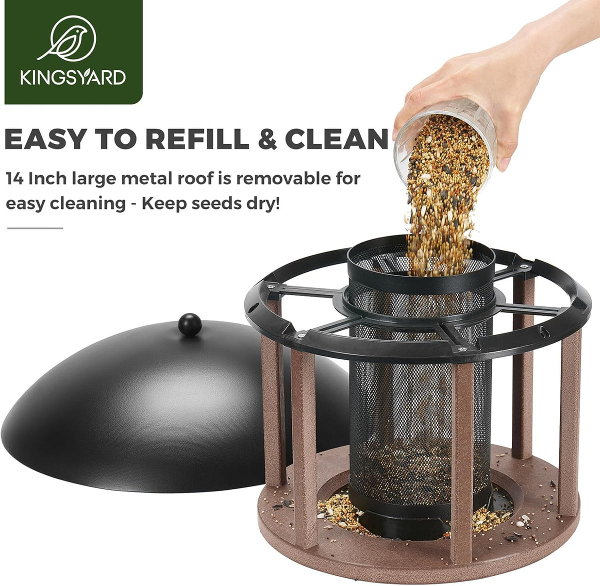 kingsyard large platform bird feeder for outside, pole, close-up detail