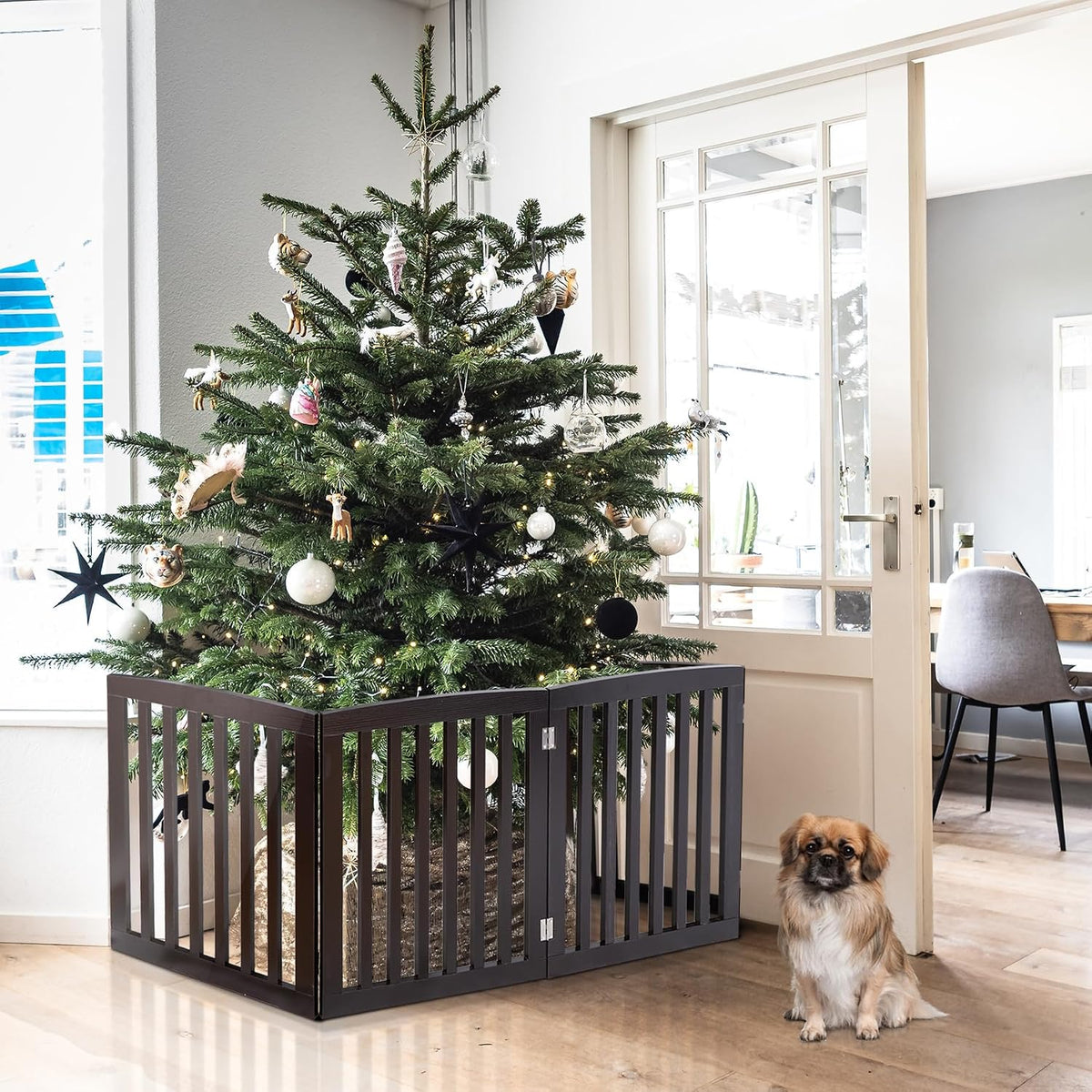 dog gate pet gate indoor for stairs doorways, front angle view