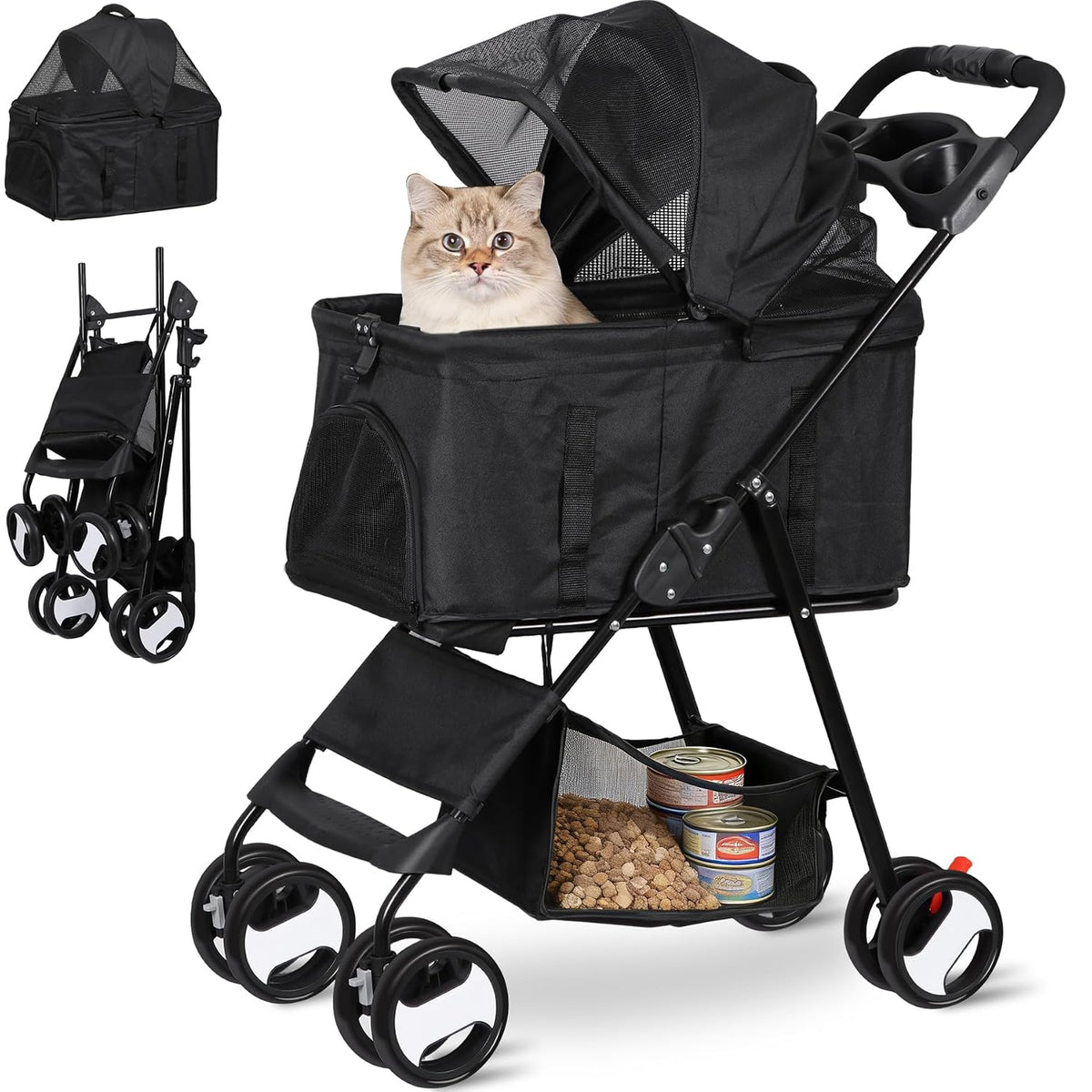 zeny pet stroller, 3 in1 foldable dog cat, main product view